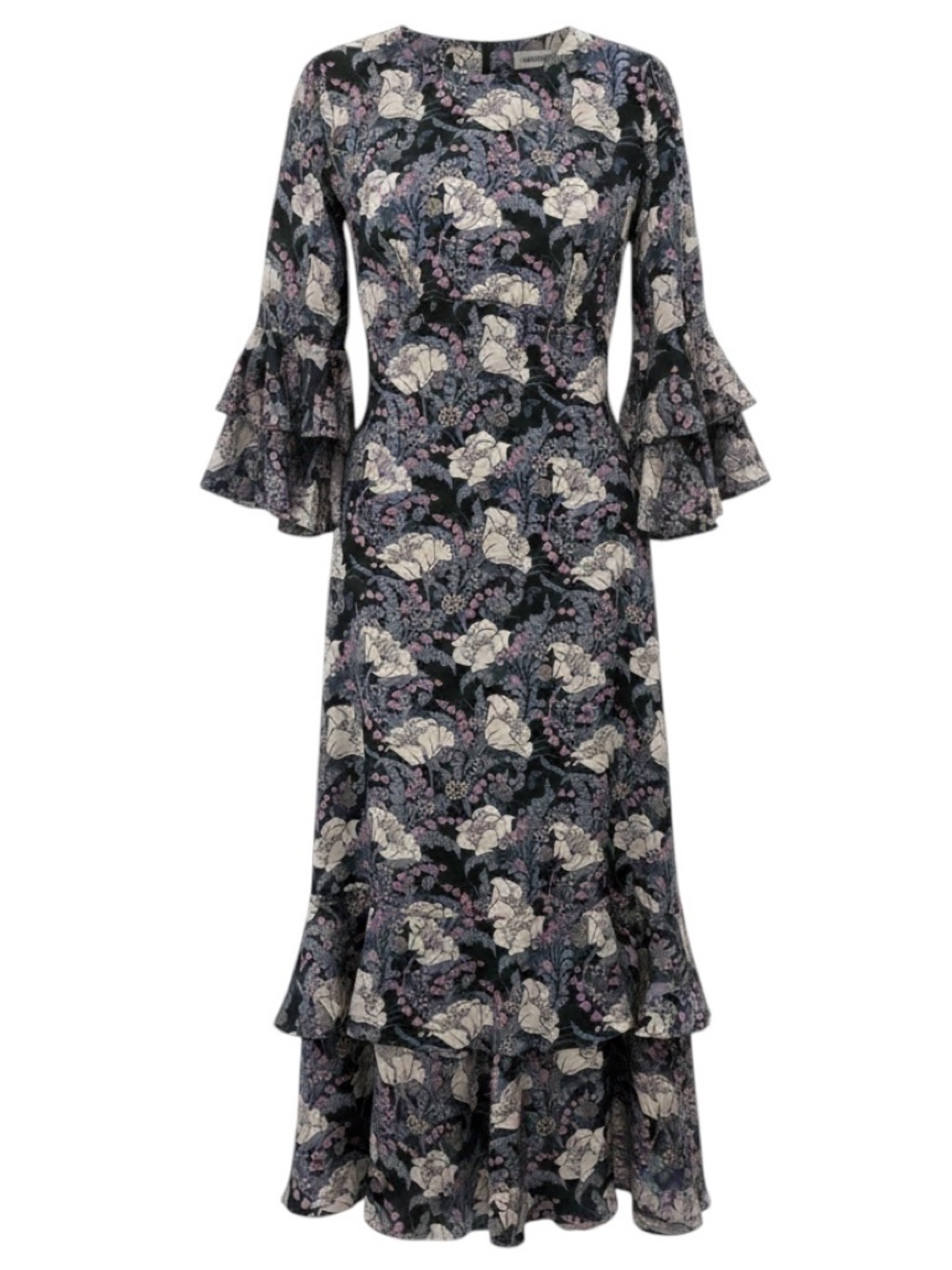 LIBERTY OF LONDON NAVY BLUE MULTI FLORAL SILK MAXI DRESS